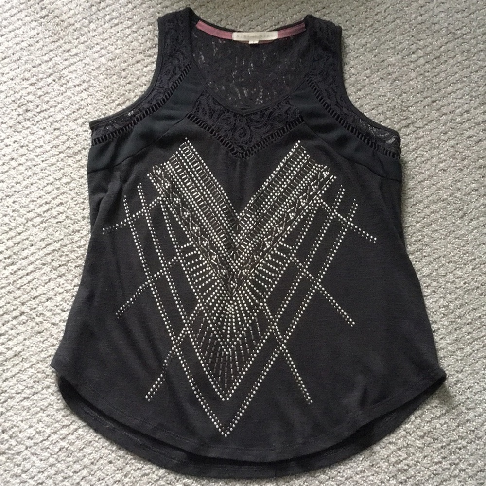 5/$15 Hint of Mint Lace and Bedazzled Sparkly Black Tank Top